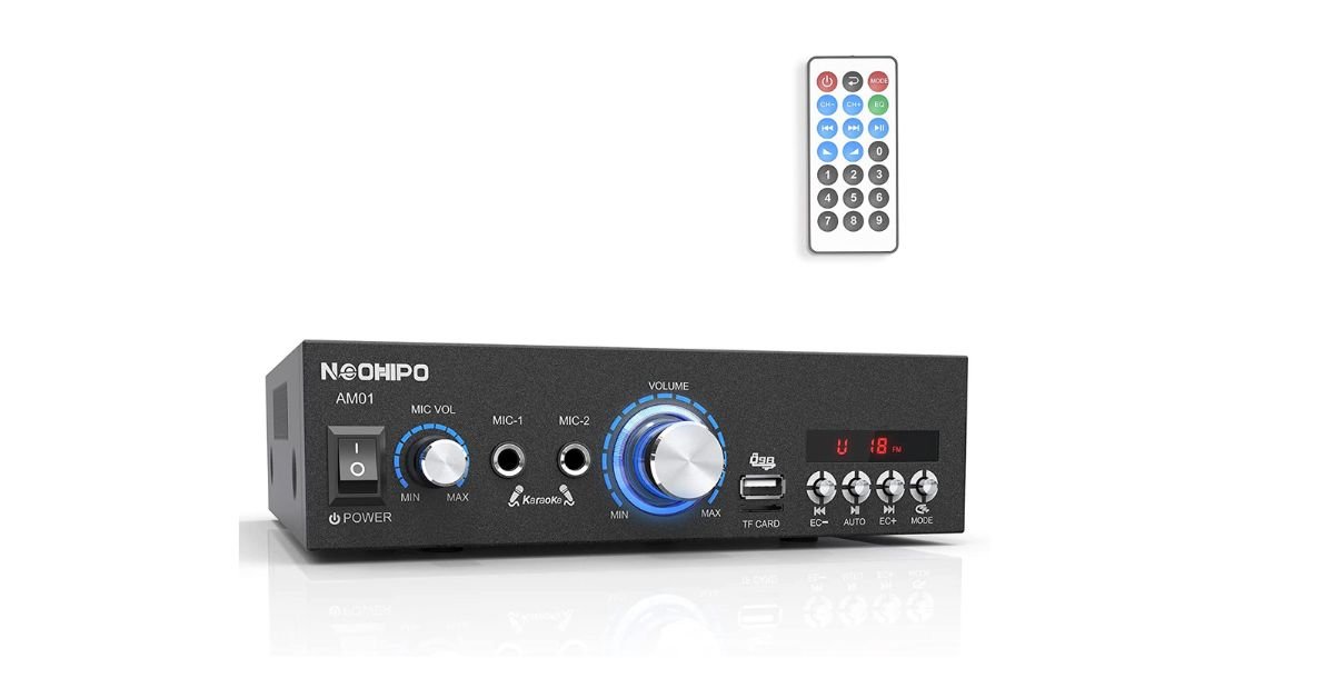 NEOHIPO Bluetooth Audio Amplifier, 2.0 Channel Hi-Fi Karaoke Amp 300W Peak Power Stereo